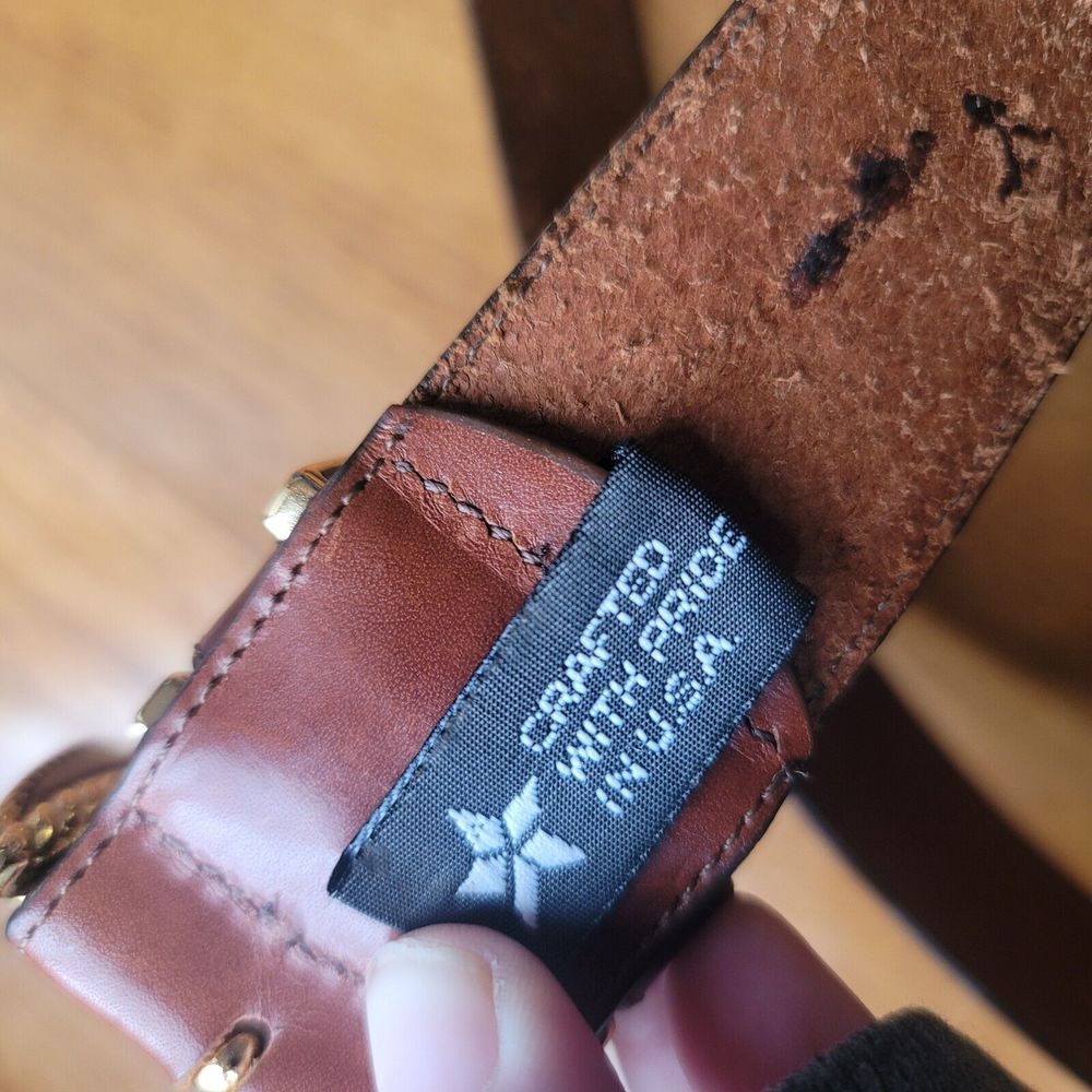Brighton Classic Solid Brown Leather Belt Gold Buckle Size L - Picture 7 of 9